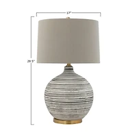 Hello Honey® Textured Black & White Striped Ceramic Table Lamp with Grey Linen Shade