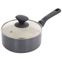 Spice by Tia Mowry Savory Saffron Gray 7 Piece Ceramic Nonstick Aluminum Cookware Set with Nylon Utensils