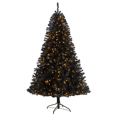 7ft. Pre-Lit Black Artificial Christmas Tree, Clear LED Lights