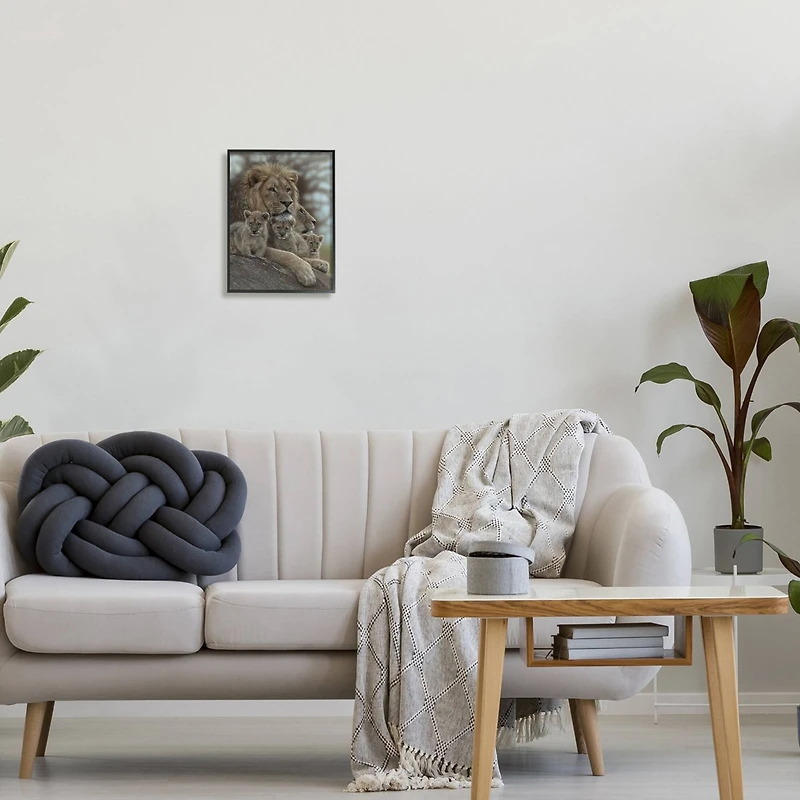 Stupell Industries King Lion Baby Cubs Wild Safari Animal Family Framed Wall Art