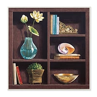 Stupell Industries Elegant Bookshelf Still-Life with Lotus Floral Vase, 12" x 12"