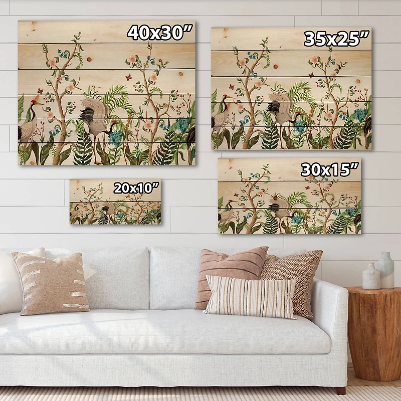 Designart - Border With Cranes & Peonies In Chinoiserie Style