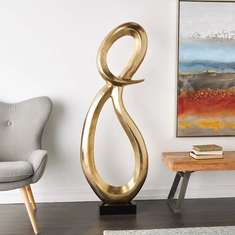 5ft. Gold Abstract Looped Aluminum Floor Sculpture with Black Marble Base