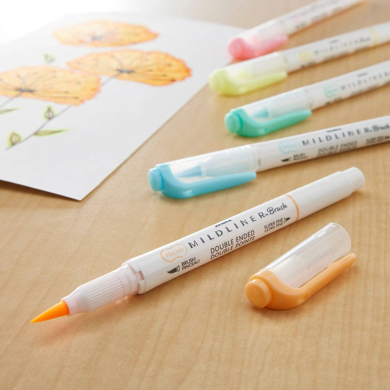 Zebra Mildliner™ Brush Pen & Marker Set, Fluorescent