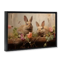 Stupell Industries Easter Bunnies with Garden Blooms Floating Frame Wall Art