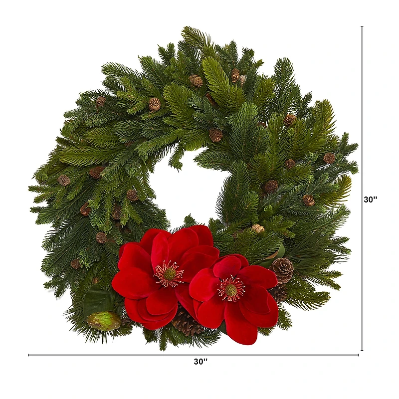 30" Magnolia, Pine & Pinecone Artificial Wreath