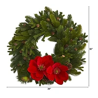 30" Magnolia, Pine & Pinecone Artificial Wreath