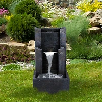 23.5" Black & Gray Modern Lighted Three-Tier Outdoor Garden Water Fountain