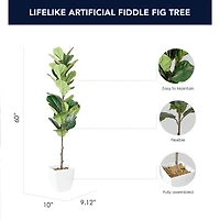 American Art Decor 5ft. Fiddle Fig Tree in White Ceramic Pot