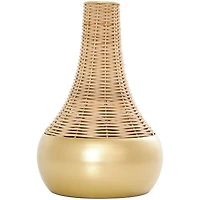 11" Brown & Gold Rattan Handmade Woven Vase