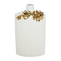 White & Gold Leaf Accent Ceramic Vase Set