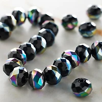 12 Pack: Black Aurora Borealis Striped Glass Faceted Rondelle Beads, 8mm by Bead Landing™