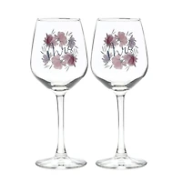 12oz. Mrs. & Mrs. Floral Wine Glass Set
