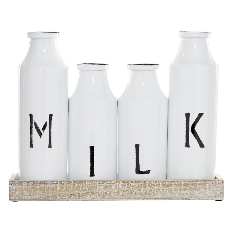 White Iron Farmhouse Decorative Milk Bottles Set