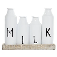 White Iron Farmhouse Decorative Milk Bottles Set