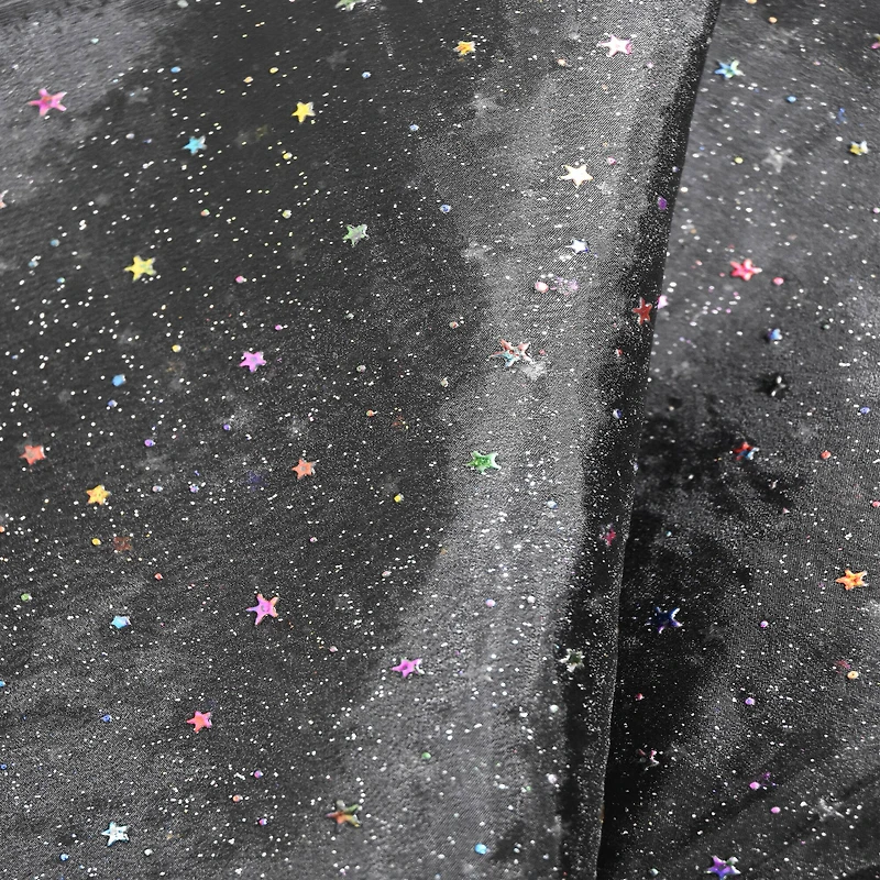 Feldman Black Hologram Star Polyester Fabric