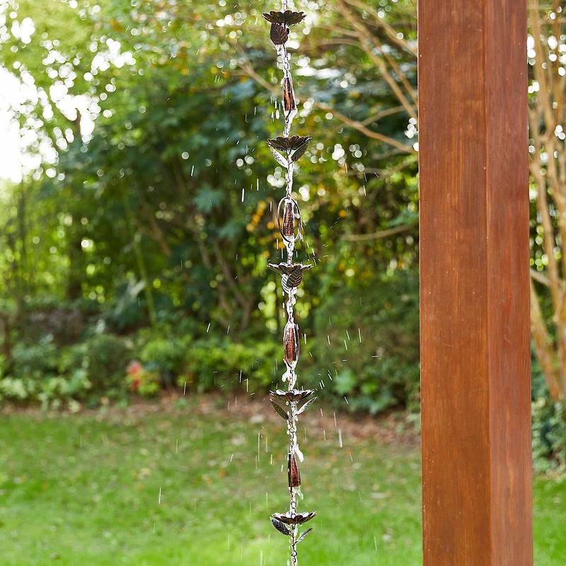 Glitzhome® 8.5ft. Faux Copper Lotus Flower & Bell Rain Chain