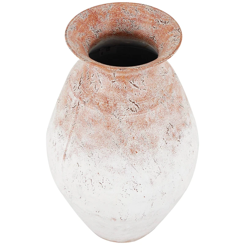 18" Copper Metal Distressed Textured Vase with Terra Cotta Accents