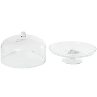 12" Clear Glass Cake Stand with Glass Dome