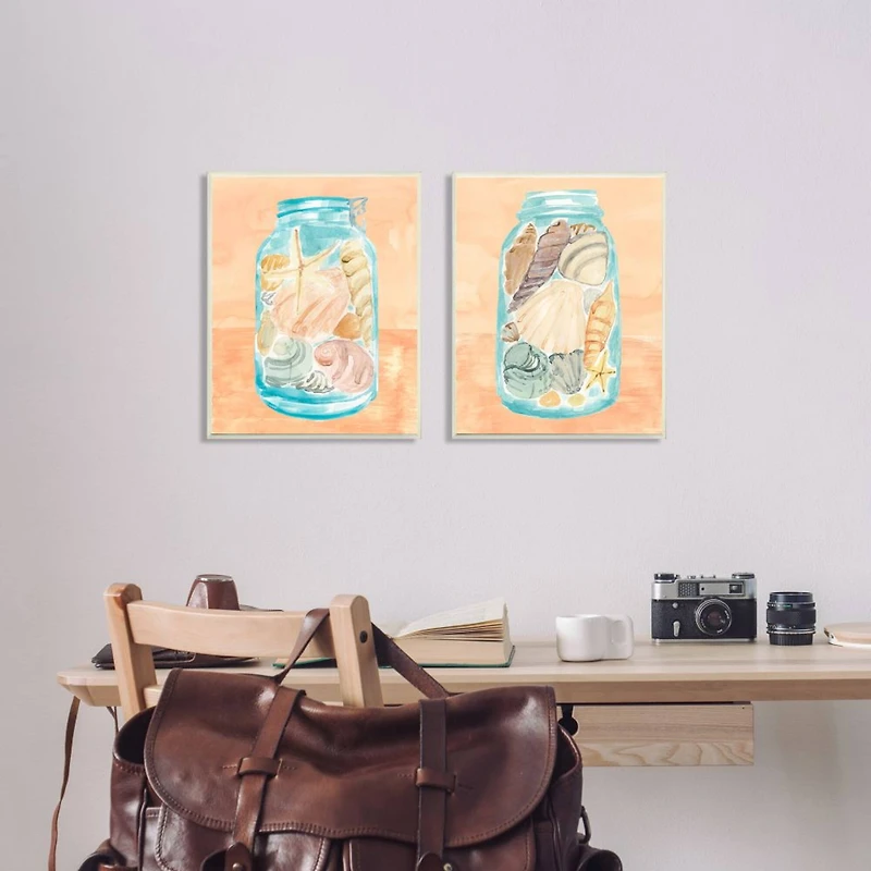 Stupell Industries Beach Shells In Jar Blue Orange Painting,10" x 15"