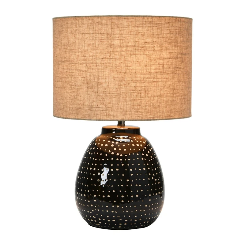 Hello Honey® 22" Black and White Dotted Stoneware Table Lamp with Linen Shade