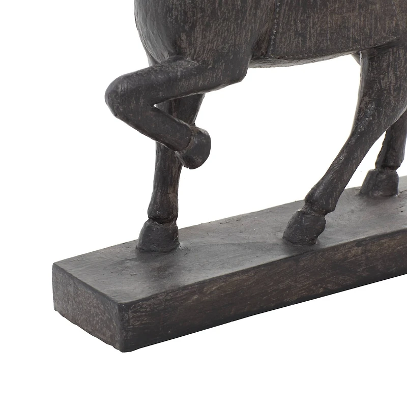Traditional Brown Polystone Standing Horse Table Sculpture, 9" x 9" x 3"