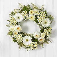 24” Mixed Cream Daisies & Ranunculus Wreath