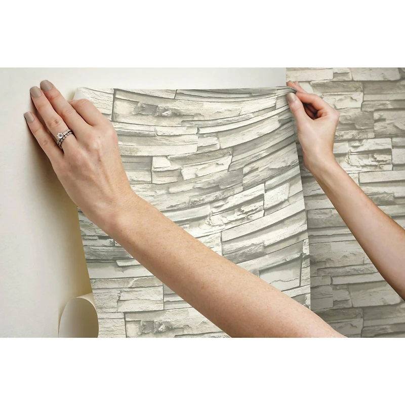 RoomMates Natural Stacked Stone Peel & Stick Wallpaper