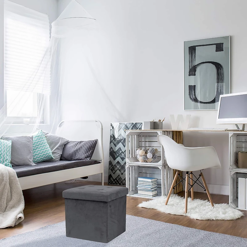 Sorbus 15" Faux Suede Storage Ottoman Cube