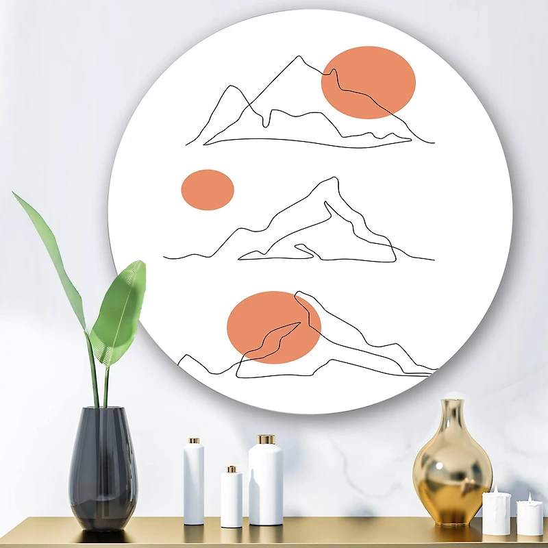 Designart - Abstract Mountain Range With Red Moons