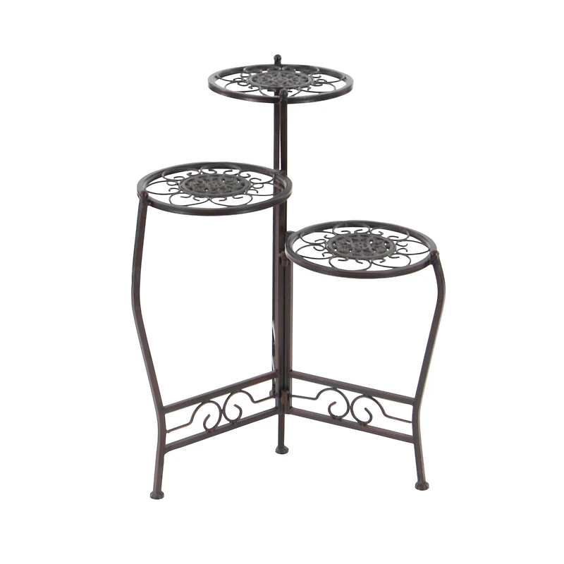 24" Brown Metal Tiered Traditional Plant Stand