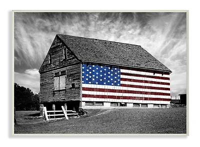 Stupell Industries Black & White Barn with American Flag Wall Plaque