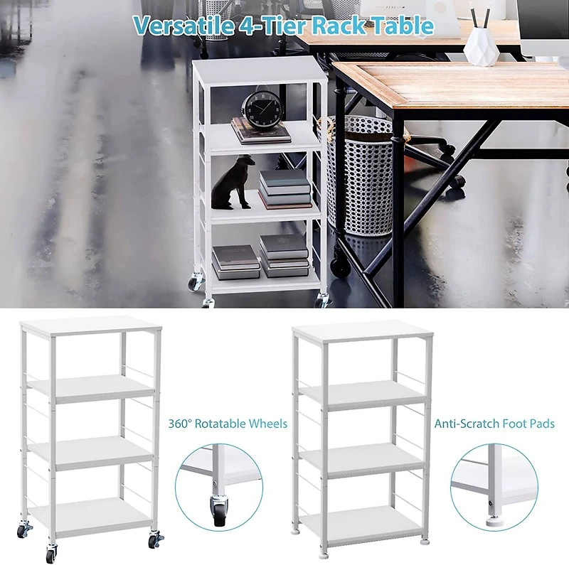 White Kitchen Cart 4-Tier Rolling Cart