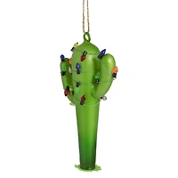 5.5" Green Cactus with Retro Light String Glass Christmas Ornament
