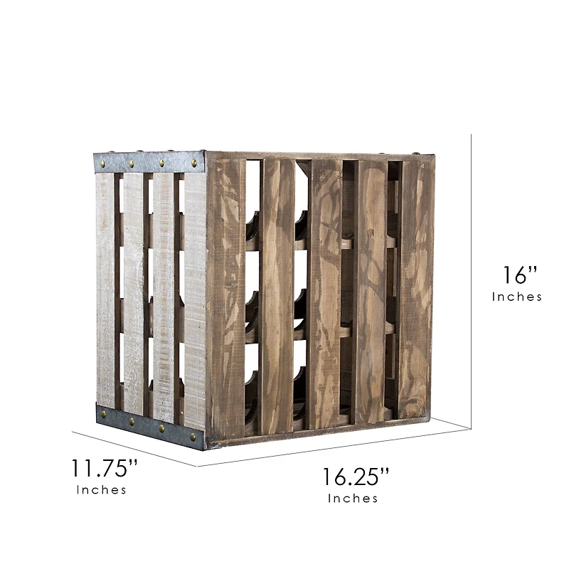 12" Whitewashed Rustic Wooden Wine Rack