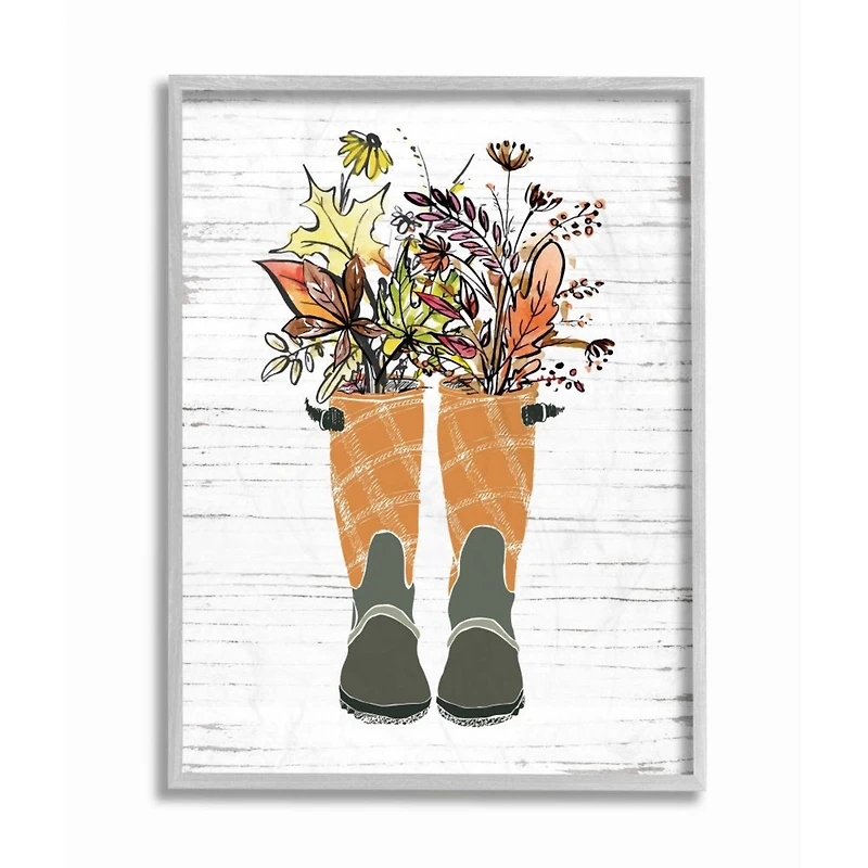 Stupell Industries Fall Foliage in Boots Gray Framed Wall Art
