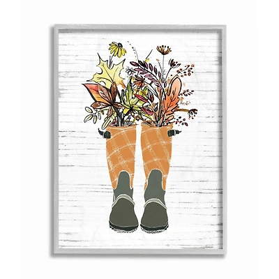 Stupell Industries Fall Foliage in Boots Gray Framed Wall Art
