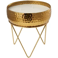 70oz. Roses in Paradise Scented White 4 Wick Candle in Gold Bowl with Tripod Stand