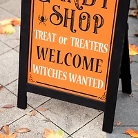 Glitzhome® 24" Halloween Wooden "Candy Shop" Standing Or Hanging Easel Sign