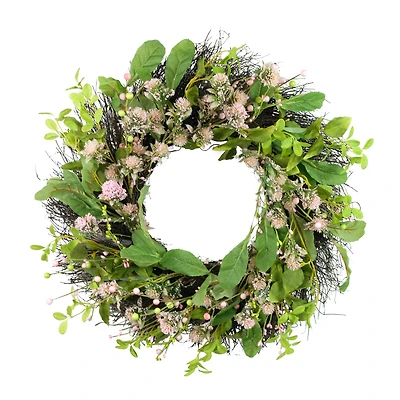 24" Light Pink Spring Echinops Floral Wreath