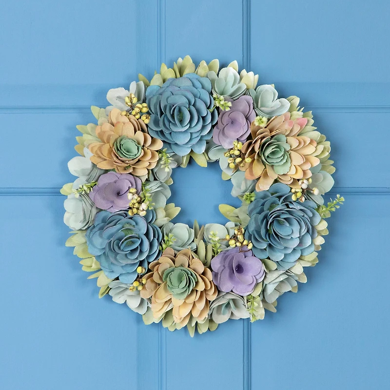 14" Wooden Floral Spring Artificial Wreath with Seed Pods