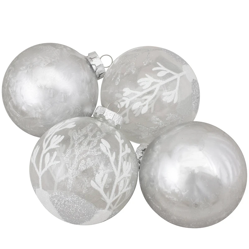 4ct. Silver & Clear 2-Finish Glass Ball Ornaments