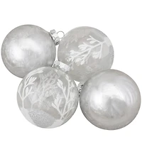4ct. Silver & Clear 2-Finish Glass Ball Ornaments