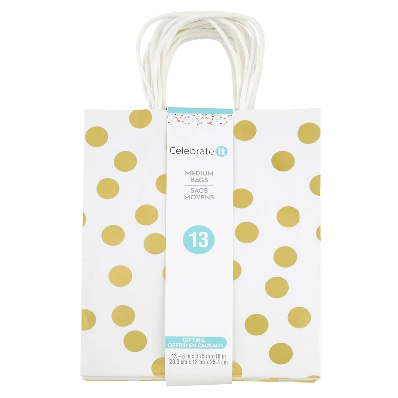 Medium Gold & White Polka Dot Gift Bag Value Pack by Celebrate It™