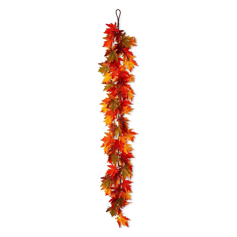 Glitzhome® 6ft. Fall Lighted Maple Leaves Garland with Timer