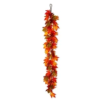 Glitzhome® 6ft. Fall Lighted Maple Leaves Garland with Timer