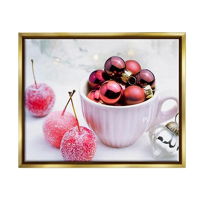 Stupell Industries Gleaming Red Christmas Ornaments Framed Floater Canvas Wall Art