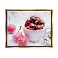 Stupell Industries Gleaming Red Christmas Ornaments Framed Floater Canvas Wall Art