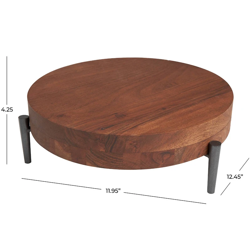 12" Brown Wood Tray with Black Metal Legs