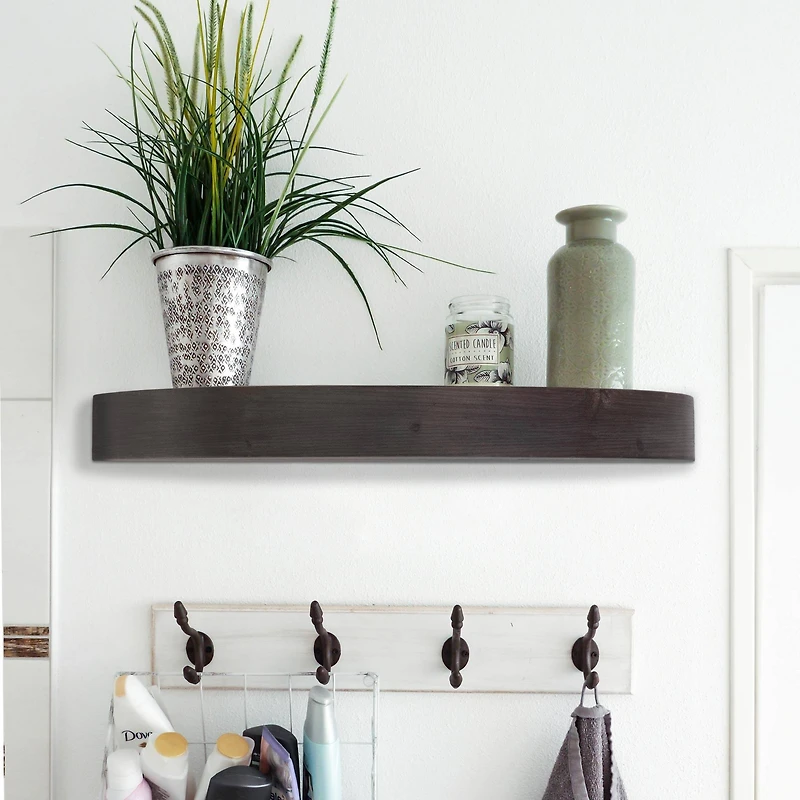 Small Black Round Wood Floating Wall Shelf